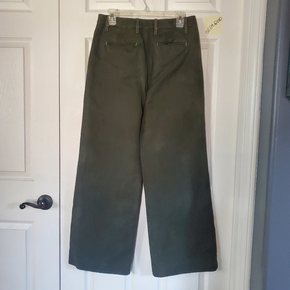 Banana Republic Linen Blend Olive Green Wide-leg Pants Preppy Casual Academia
